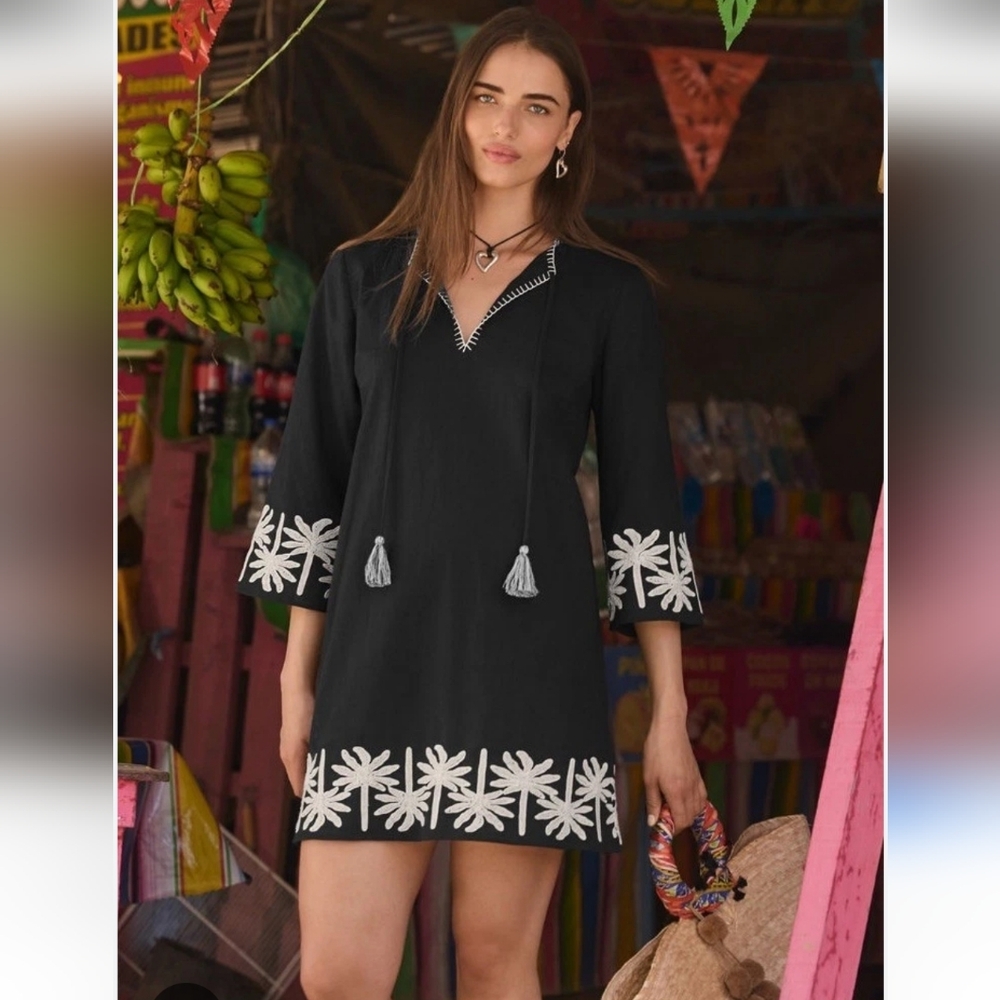 Johnny Was Relaxed Kimono Sleeve Linen Blend Dress with Embroidery NWT - Picture 2 of 9